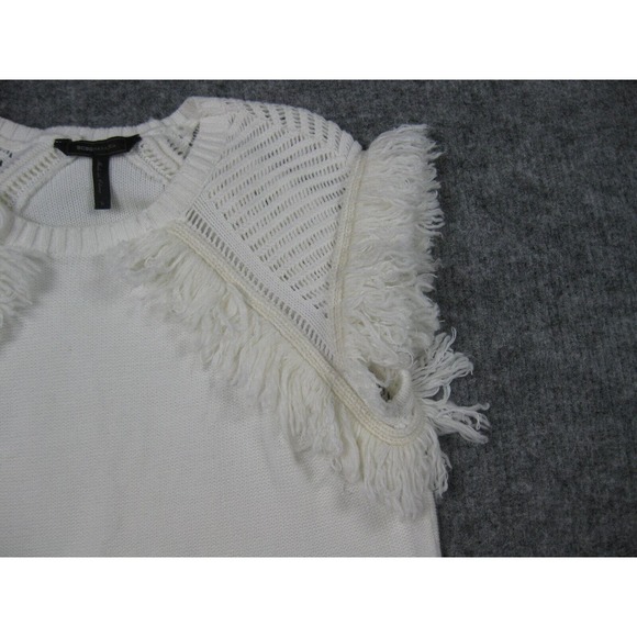 BCBGMaxazria Sweater Women Small Crochet Ivory Fringe Soft Girl Core Boho - Picture 3 of 15